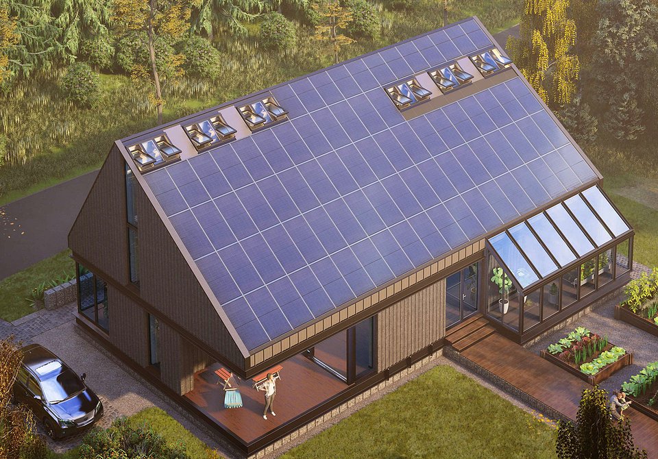 Nagroda główna konkursu "Design Przyszłości. Najlepszy projekt SunRoof 2021", kategoria "dom przyszłości": Resilient House, autor projektu: Arch. Dominik Gomółka.