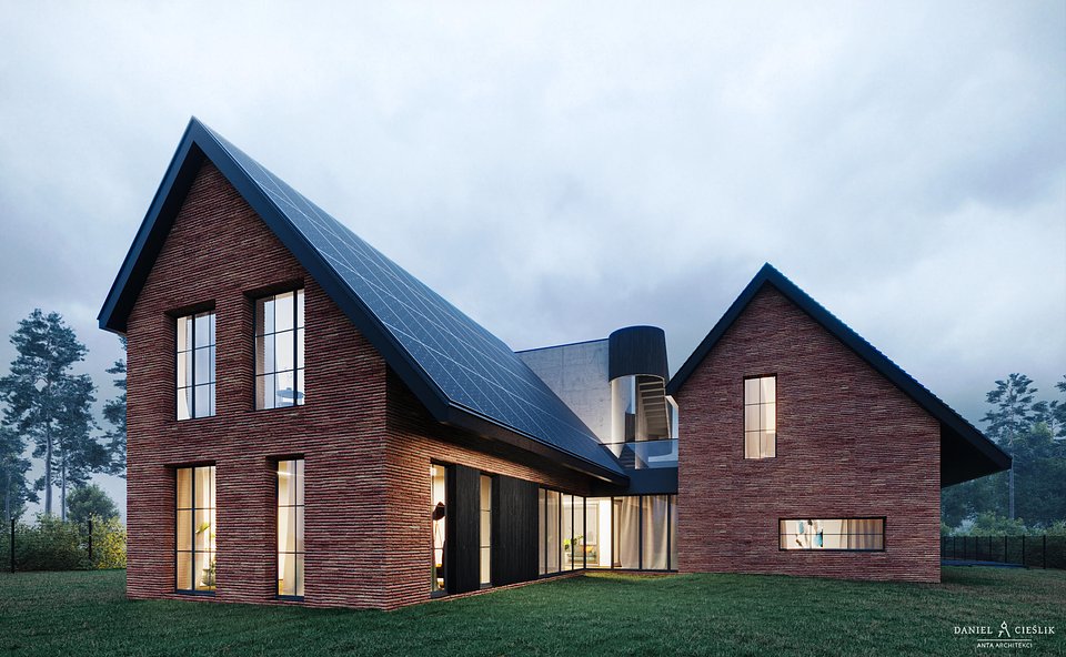 Projekt domu jednorodzinnego od ANTA ARCHITEKCI z dachem solarnym SunRoof