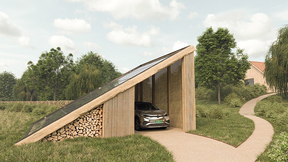 Nagroda główna konkursu "Design Przyszłości. Najlepszy projekt SunRoof 2021", kategoria "carport przyszłości": Versatile Carport, autor projektu: Arch. Miłosz Mleczko.